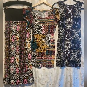Lot of 3 colorful prints, 2 dresses, 1 skirt SZ 6 in EUC